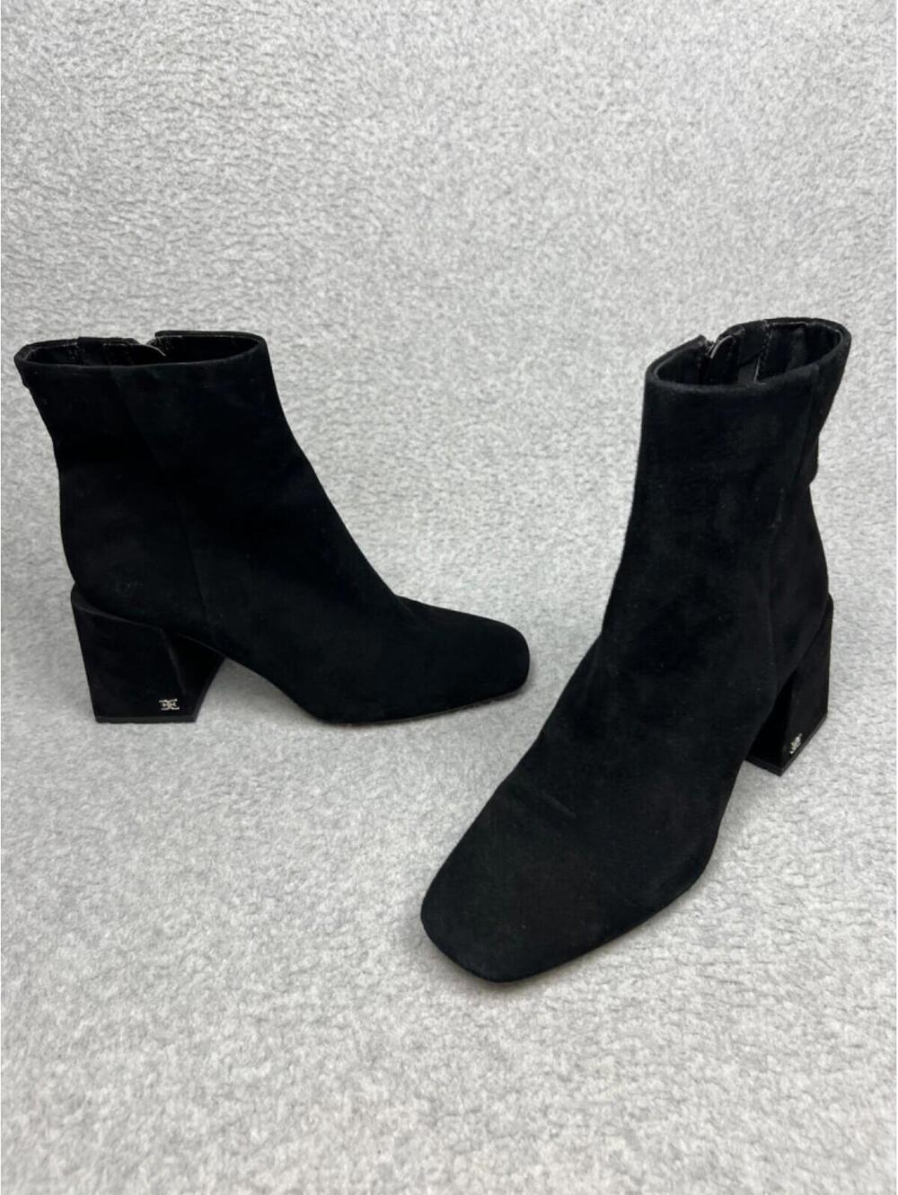 Sam Edelman Daruby Suede Ankle Bootie Womens 7.5 Black Square Toe Block Heel